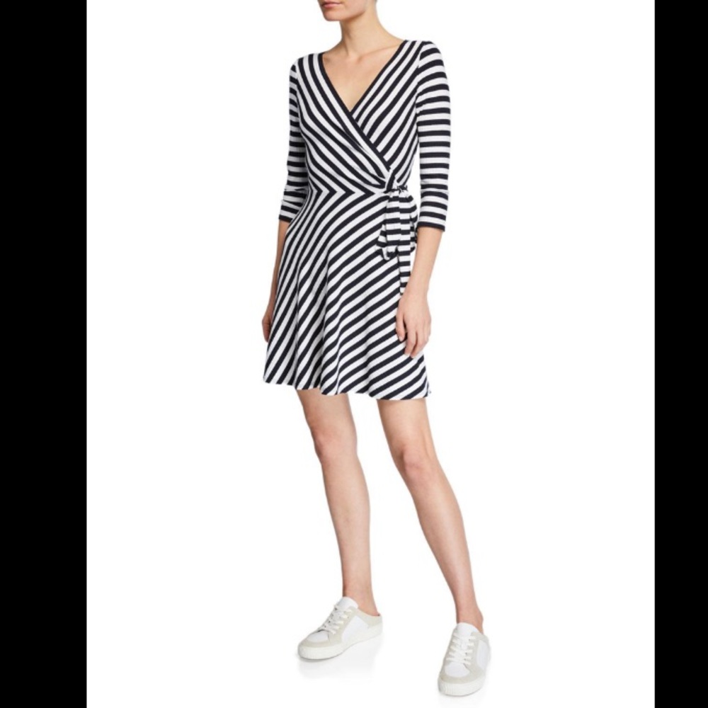 BAILEY 44 Dry Dock Striped RibKnit Faux-Wrap Dress S